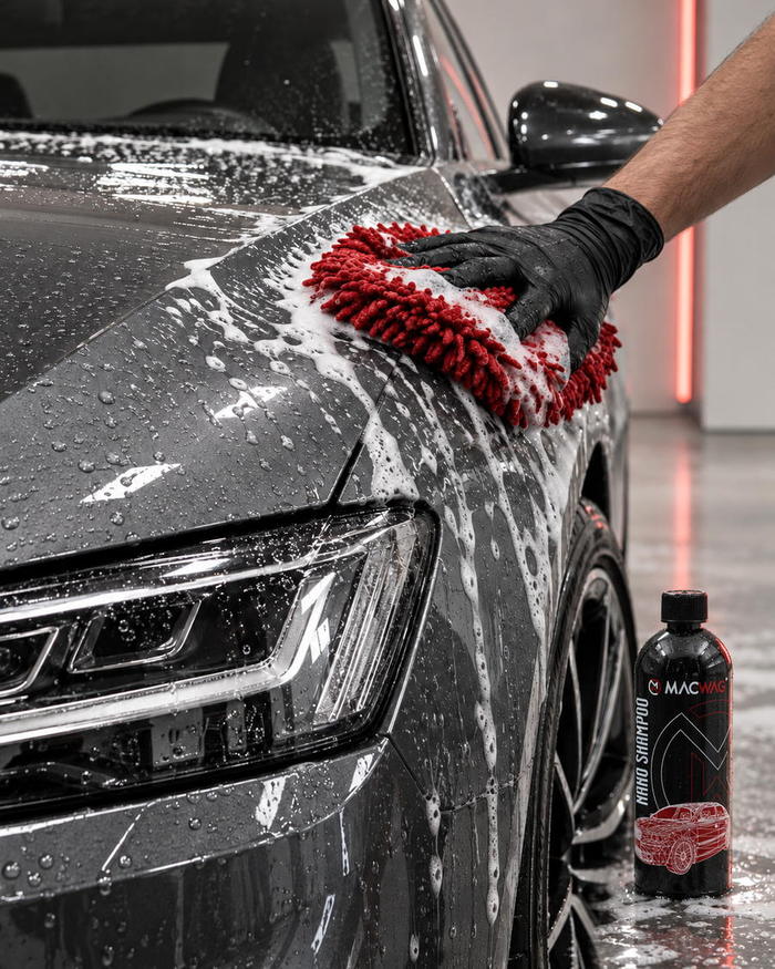 MACWAG Außenreinigung – Fahrzeugwäsche mit Shampoo und Waschhandschuh